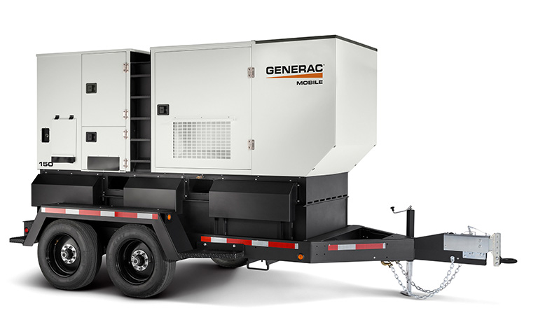 Mobile diesel generator rated at 150 kVA (120 kW) with a 6.8-liter engine