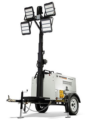 Generac mobile light tower, 20 kW diesel unit with 23.3 ft mast and 320 W LED lighting